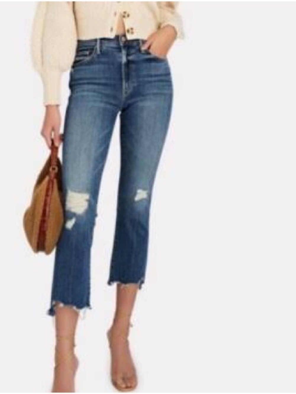 MOTHER The Insider Crop Step Chew Distressed Cropped Flare Jeans - Picture 2 of 11